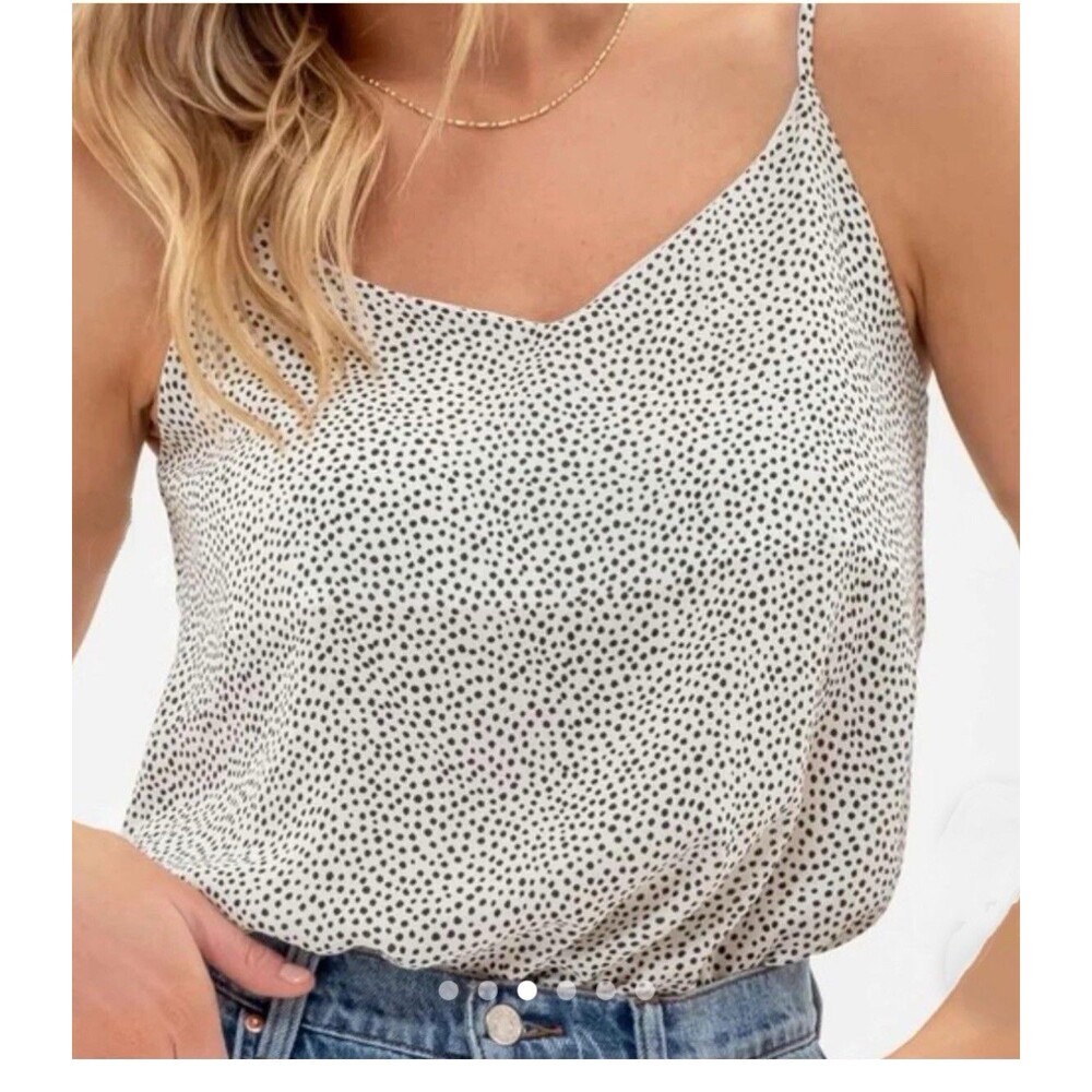 Anthropologie MINE Camisole Top Womens L Black White Polka Dots Straps New
